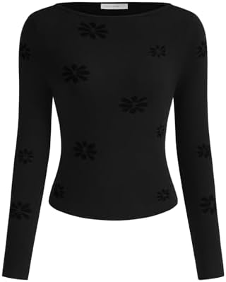 PRETTYGARDEN Long Sleeve Shirts for Women Casual 2025 Fall Knit Slim Fit Basic Lightweight Boat Neck Sweater Crop Tee Tops