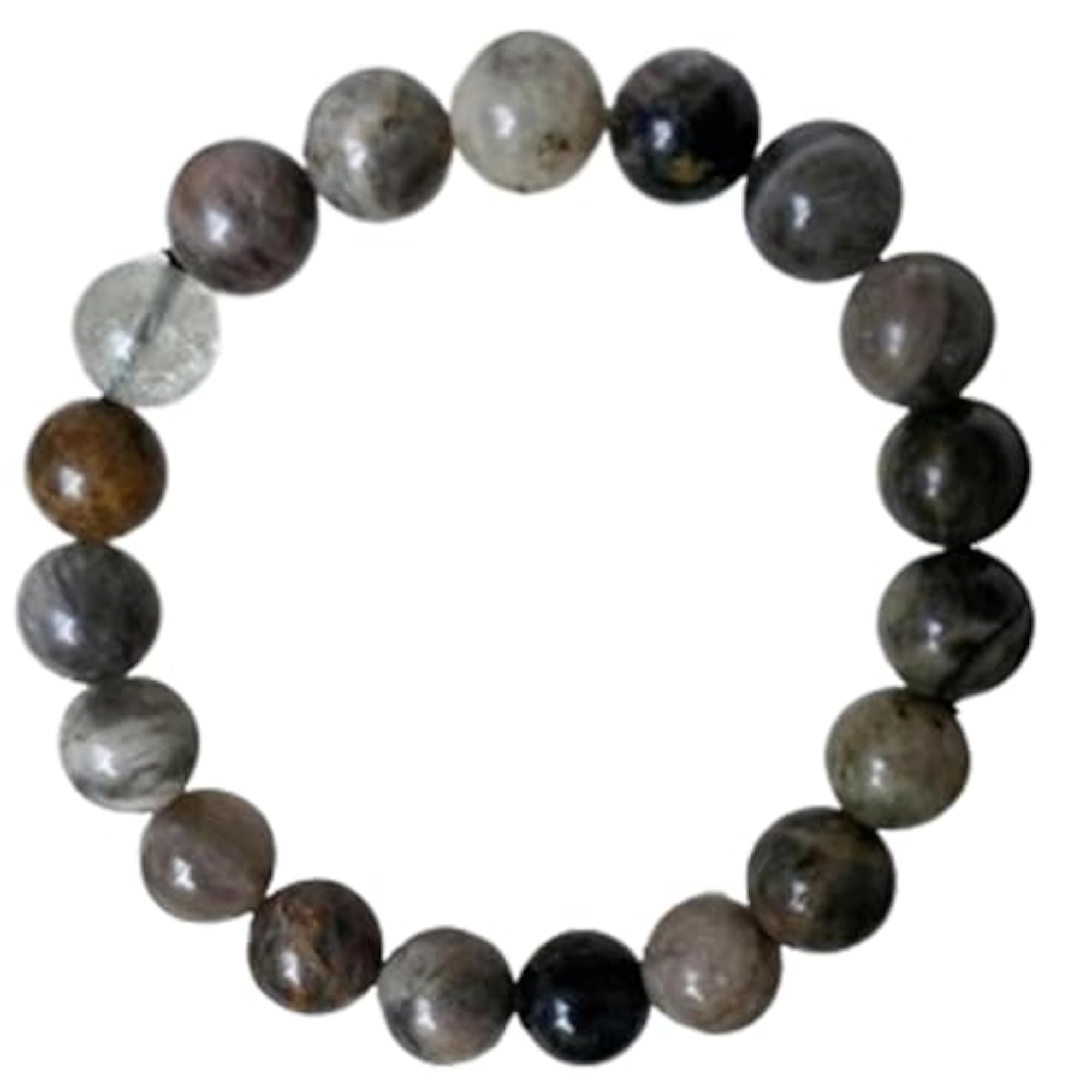 Natural Shaded Black Moonstone 10mm Round Bead Stretchable Bracelet, Unisex Gift