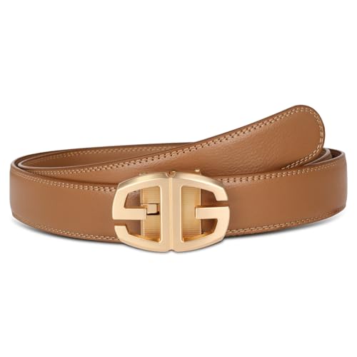 Image of Aurolran Men&Womens Leather Dress Belt Business Automatic Buckle Belt Color-Black Silver Gold