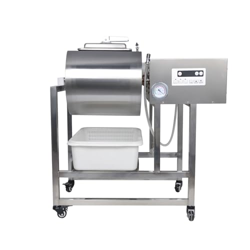 CLIVIA Vacuum Tumbler Marinator 90lb 45L Mobile Meat Tumbler Marinating Machine with Wheels Three-Speed Bidirectional Rotation Rapid Marination for Chicken Steak Burger Shop
