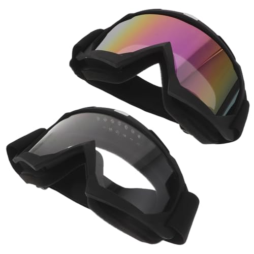 Abaodam Gafas de Protección Todoterreno para Motocicleta, 2 Unidades Lentes Desmontables Mate Negro Iridiscente y Mate Negro Transparente, Compatibles Casco, Antiviento y Antipolvo