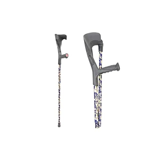 PEPE Mobility Folding Crutches for Adults (x1 Unit), Open Cuff, Adjustable Height, Aluminium, Orthopaedic, Flowers, Elbow Crutches Women and Men
