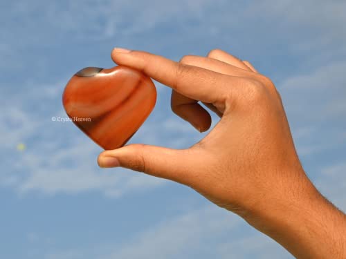 Image of Crystal Heaven Carnelian Crystal Heart Palm Pebbles Stones For Anxiety Stress Relief Massage - Aaa Grade Original Healing Gemstone Agate Heart Palm Stone For Yoga Meditation Spiritual