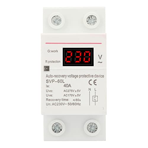 FTVOGUE Dispositivo de Recuperación de Voltaje SVP 60L Protector Monofásico de Sobretensión 40A 220V 50 60Hz Reconexión Automática para Electrodomésticos