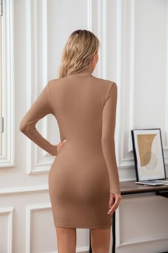 Image of VICHYIE Women Soft Ribbed Knit Bodycon Long Sleeve Mid-Thigh Dress