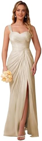 Clostudio Chiffon Bridesmaid Dress with Slit Floor Length Ruched ...
