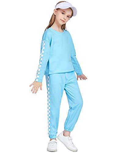 Greatchy 2Pcs Kids Girls Crop Plaid Sweatshirts Pullover Top Long Sleeve Tracksuit Sweatsuit Outfits #TOP3
