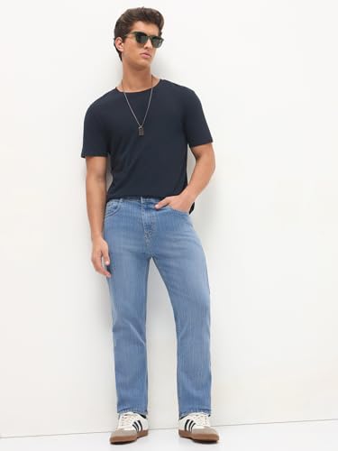 Image of Urbano Fashion Men's Straight Fit Washed Denim Jeans Stretchable