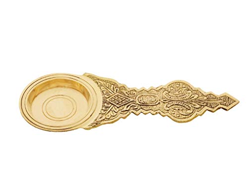 Image of SSKR Brass Puja Kapoor Dani Camphor /Dhoop Holder for Aarti - 14 Cms (Gold Color)
