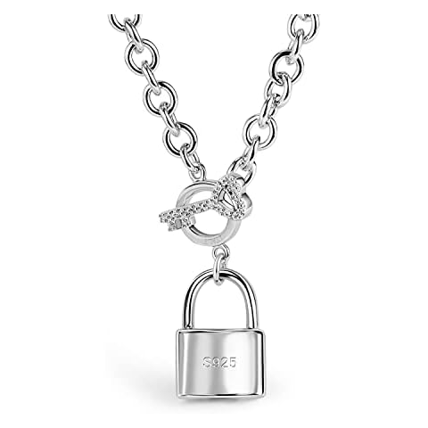 Dankadi Women 925 Sterling Silver Key Lock Pendant Necklace Fashion Solid Silver Rolo Chain Charm Choker Accessories Fine Jewelry Gift (20 inches) Cover
