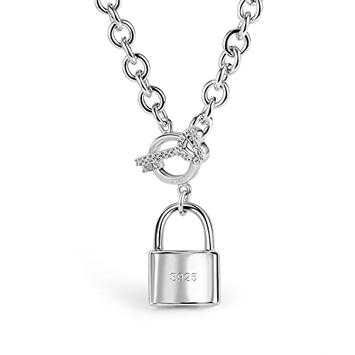 H&Beautimer Handmade in Italy - 925 Sterling Silver Necklace -Women's AAAAA CZ Zircon Heart/Lock Pendant Necklace Rolo Chain 18,20 Inch - Charm Jewelry - Birthday Gift