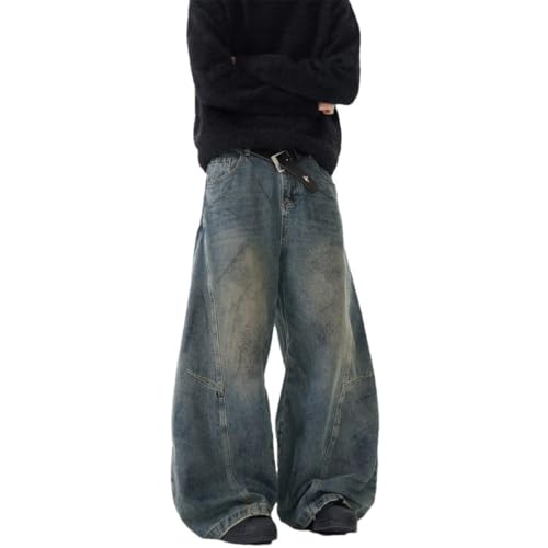 Men's Vintage Washed Loose Fit Jeans, Casual Denim, Streetwear, Straight Trousers, Summer Bottoms