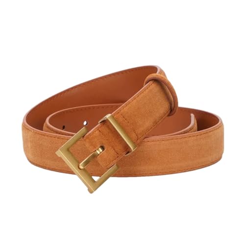 Women’S Leather Belt With Square Alloy Buckle For Jeans And Casual Dresses Trendy Waistband