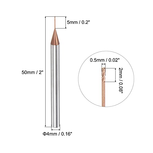 Image of uxcell Square Nose End Mill, 0.5mm Solid Carbide AlTiSin Coated Long Reach CNC Router Bits 2 Flutes Milling Cutter with Extended Neck, 5mm Cutting Length 4mm Shank