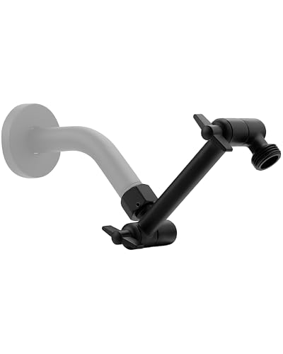 5 Inch Adjustable Shower Head Extension Arm With Locking Set Screw, Singing Rain Brass Matte Black Angle Height Adjustable, Easy To Install, G1-2 Universal Connector Compatible (Matte Black Finish)