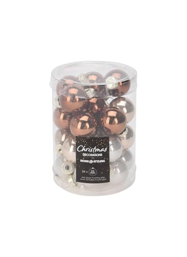 Koopman International b.v Christbaumschmuck Weihnachtskugeln Braun Gold Mix Glas Ø 2,5 cm Deko 24 Stück