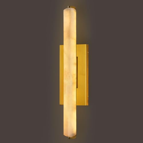 Image of 25in Alabaster Wall Sconces Brass Alabaster Sconce Spanish Marble Bathroom Vanity Sconces Long Modern Wall Light for Living Room Bedroom Staircases Indoor Gold