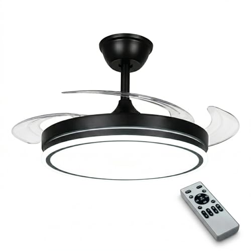 azorex Ventilador de Techo con Luz LED 60W, Silencioso, Regulable 3 Tonos, 6 Velocidades, Mando a Distancia, Función Verano/Invierno, Memoria, 106 cm, para Salón Dormitorio Oficina (Negro)