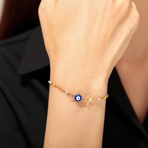Gold Evil Eye Bracelets for Women, 14k Gold Plated Evil Eye Bracelet Dainty Gold Charm Bracelet Non Tarnish Cute Charms Bracelets for Women Trendy Waterproof Fashion Jewelry2