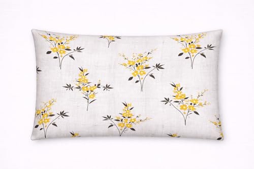 Image of Designer Floral Printed Flat Bedsheet for Double Bed 200tc to 220tc | Ultra Soft Cotton Fabric | King /Queen Size Top Sheet with 2 Matching Pillow Covers - 228 x 228 Cm, Grey Yellow