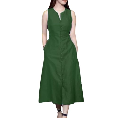 Yeuyyben Women Elegant V Neck Party Dress Summer Sundress Solid Sleeveless A Line Robe Work Party Dresses