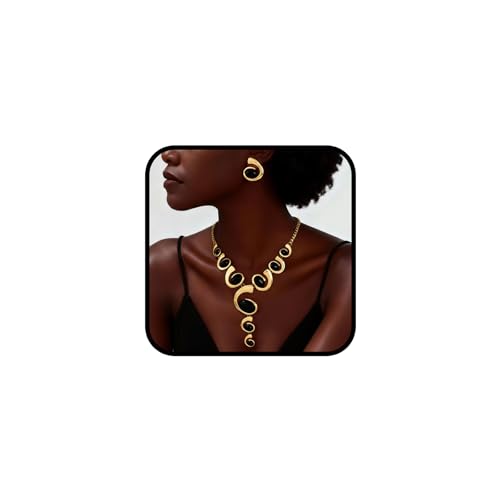 APIUWOXE Gold Statement Jewelry Set for Women Chunky Vintage Silver Black Necklace Earrings Sets Extra Long Pendant Jewelry Gifts Non Tarnish Trendy Dainty Hypoallergenic Short Gold