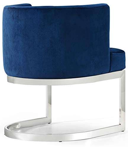 Meridian Furniture Gianna Collection Modern | Contemporary Velvet Upholstered Dining Chair with Polished Chrome Metal Frame, 24" W x 22" D x 29.5" H, Navy