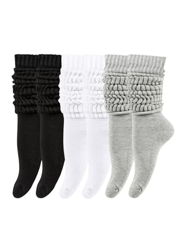 WDIRARA Women's 3 Pairs Slouch Socks Soft Knit Knee High Tube Scrunch Sock