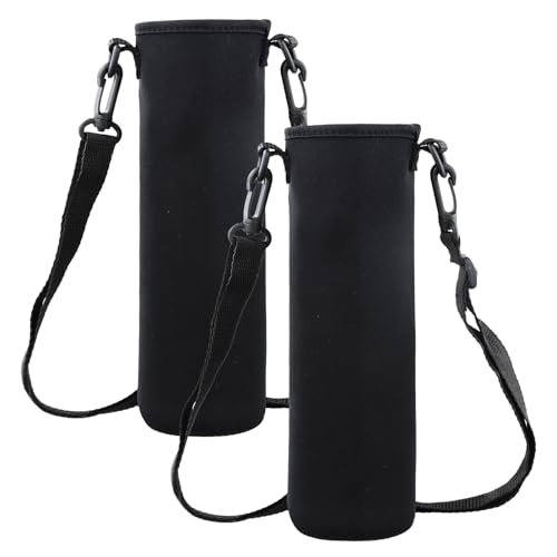 Wisebom 2 Piezas Estuche para Botellas de Neopreno, 8 × 25 cm 1500ML Portabotellas de Agua Titular Desmontable Botella Bolsa De Transporte Bolsa con Correa para El Hombro para Al Aire Libre (Negro)