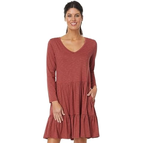Toad&Co Womens Marley Tiered Long Sleeve Dress Sundown Medium Cover