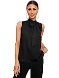 SweatyRocks Women's Elegant Sleeveless Stand Collar Tie Neck Blouse Tank Top Black S