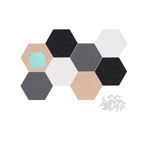 Afumazi Azulejos de fieltro para tablón de anuncios, 8 piezas hexagonales con adhesivo extraíble, tablero de corcho de 7.9 x 6.9 pulgadas para aula, hogar, oficina (juego C, medio)