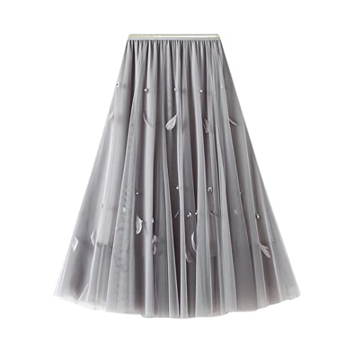 Jupe plissée fluide de qualité à taille haute élastique couleur grise