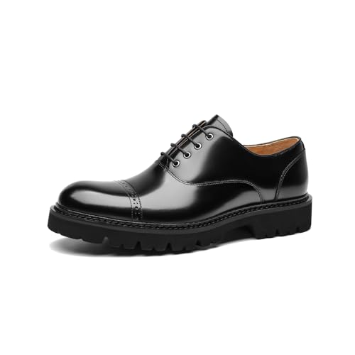 Image of BEAU TODAY Men's Wingtip Oxfords, Brogue Lace-Up Business Dress Derby Shoes | Genuine Cow Leather, Sheepskin Lining, Non-slip EVA Platform Outsole, Wingtip Brogue Design, Versatile For Work or Daily Life