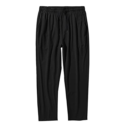 Mens Loose Fit Stretch Pant Classic Casual Tapered Suit Pant Solid Color Lightweight Business Trousers Streetwear (Black,XX-Large)