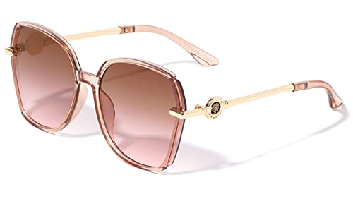 V.W.E. Women Oversized Butterfly Sunglasses - Metal Temple and Nearly Flat Lens - UVA and UVB Protection
