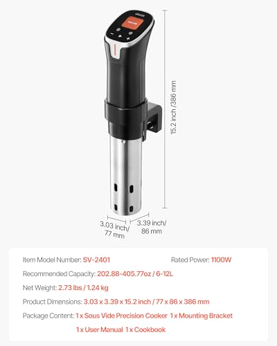 Image of VEVOR Sous Vide Precision Cooker, 1100W Sous-Vide Cooking Machine, WIFI Immersion Circulator with 10 Preset Recipes, LCD Touchscreen, Fast-Heating, Accurate Temperature & Timer, App Control