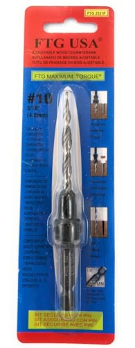 Image of FTG USA #10 (3 /16 inch) Adjustable Tapered Wood Countersink Drill Bit | Sharp tapered drill bit for clean woodworking. Great for adjustable countersink drilling projects on hard or soft wood
