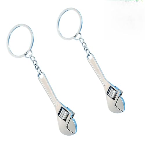 Porte-clés clé à molette,2 pièce Porte-clés métallique,Outil miniature décoratif,bonheur métallique,pour le travail,l'école,les voyages,l'utilisation quotidienne