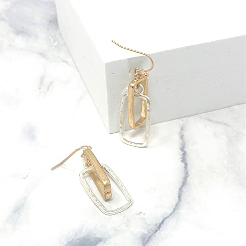 POMINA Lightweight Geometric Gold Silver Two Tone Hammered Dangle Drop Earrings Linked Circle Rectangle Oval Trendy Fashion Dangling Earrings for Women3