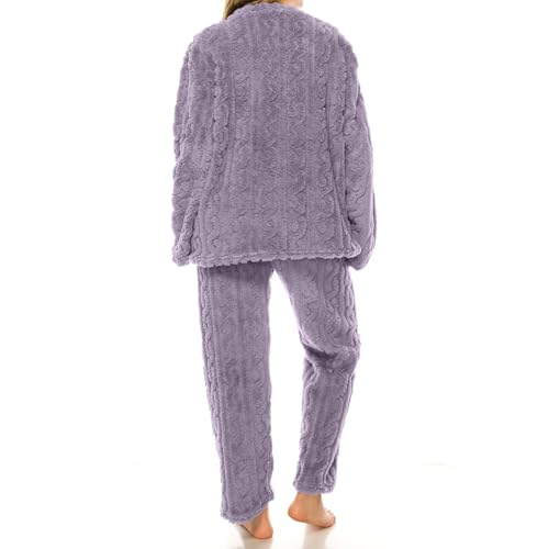 Huyxcye Flannel Pajamas For Women With Fuzzy Fleece 2 Piece Winter Set - image 3