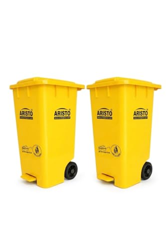 Image of ARISTO Plastic Wheel Pedal Garbage Waste Dustbin 65 LTR YELLOW /YELLOW Pack of 2