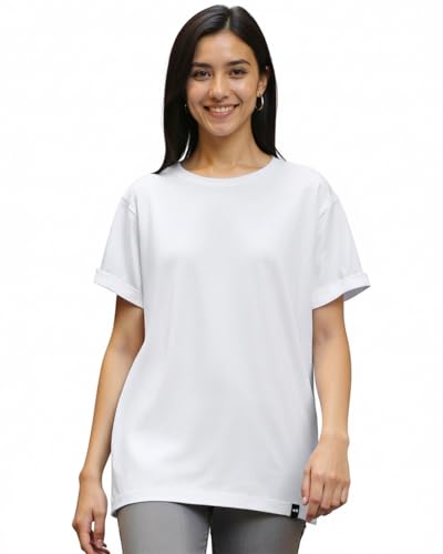 Image of Bewakoof Women's Solid 100% Cotton Plus Size T-Shirt - Slim Fit, Round Neck, Full Sleeves