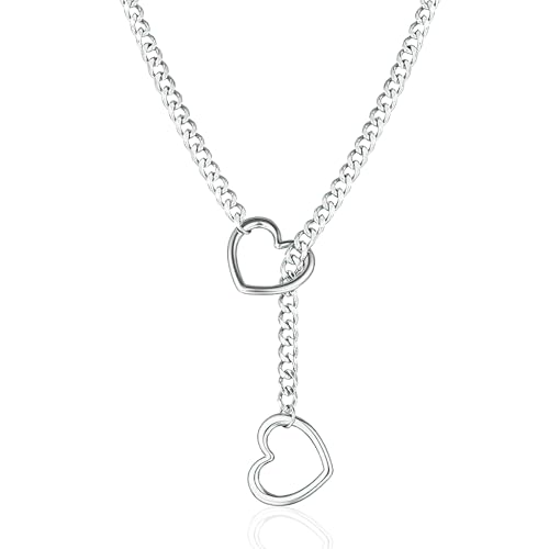 Choker Kette Damen Halskette,Herz Slip Kette,Silber Herzkette,Einstellbare Edelstahl Necklace,Geschenk Für Freundin,Für Frauen Mädchen Geburtstag Geburtstagsgeschenk Frau Jahrestag Muttertag Gifts