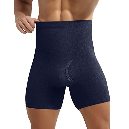 Mens Boxers Bodybuilding Tummy Control Shorts High Waist Slimming Underwear Body Shaper Seamless Belly Girdle Boxer Briefs Blue