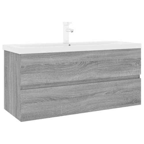 vidaXL Sink Cabinet with Built-in Basin Bathroom Sink Unit Floating Vanity Unit Washroom Washbasin Under Sink Cabinet Grey Sonoma Engineered Wood