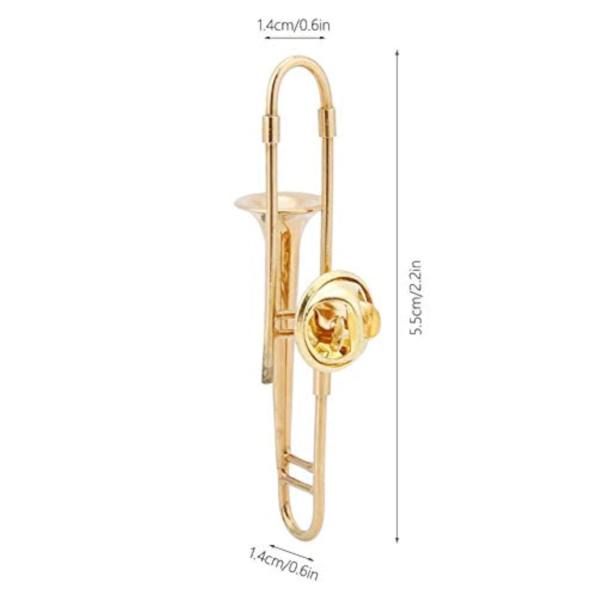 Mini Gold Plated Trombone Brooch, Unique Gift Decoration