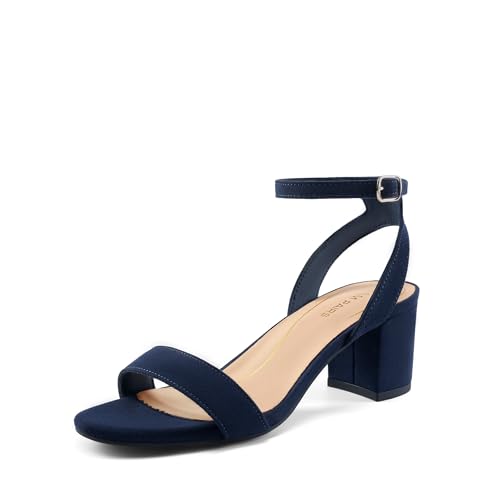 DREAM PAIRS Women's Sandals Open Toe Ankle Strap Low Block Chunky Heels Sandals Party Dress Pumps Shoes CARNIVAL,Size 7,Navy/Suede,CARNIVAL