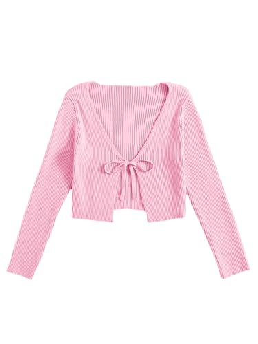 Image of Floerns Women's Tie Front Long Sleeve Rib Knit Shrug Sweaters Cardigan Crop Top