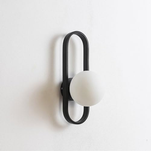 Mid Century nowoczesna lampa ścienna – matowe mleczne białe szkło Sconce do Liviroom, korytarza, sypialni, łazienki – stylowe gniazdko E27 do wnętrz, kolor czarny